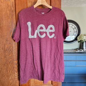 Lee Men’s Burgundy Maroon Logo T-Shirt Large Short Sleeve Regular Fit Tee